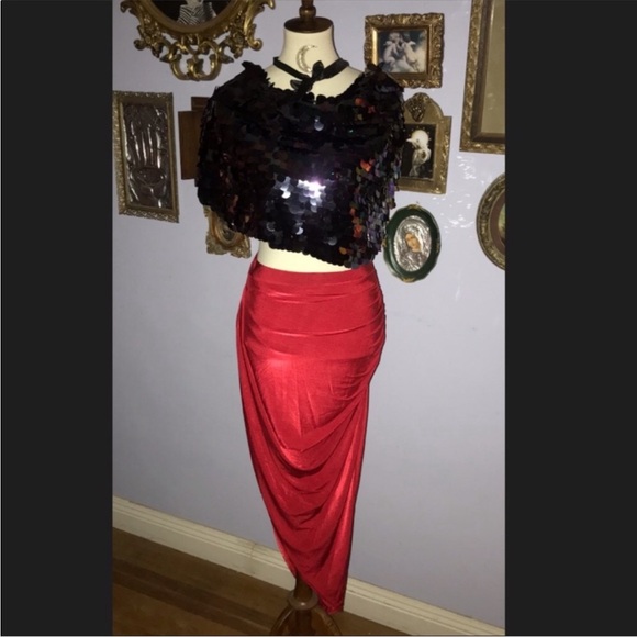 Missguided Slinky Disco Asymmetrical Red Smoldering Smoking Hot Midi Skirt 6 - Picture 4 of 16